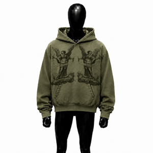 Sweat à capuche graphique Olive Angel, style vintage oversize streetwear, ailes célestes, effet délavé, pull épais décontracté unisexe, tendance - Product Image 1