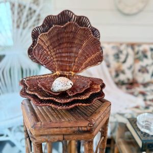 Vintage Style Rattan Shell Shape Storage Basket Handmade Decorative <b>Trinket</b> <b>Box</b> for Home Organization - Product Image 1
