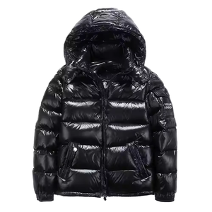 Chaqueta Acolchada de Invierno con Capucha, de Poliéster/Algodón, Brillante, Gruesa, Negra, Tipo Burbuja, Cortavientos - Product Image 1