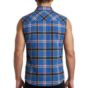 Camisa de Franela a Cuadros sin Mangas para Hombre, Estilo Primavera, de Algodón, Azul, Casual, con Botones, Cuello Camisero, Transpirable - Product Image 2
