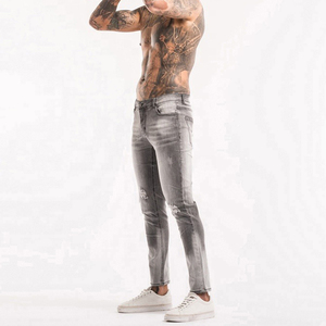 Jeans en denim pour homme, coupe droite taille haute, délavage moyen, fabrication directe usine, qualité supérieure, style streetwear, logo personnalisé, couleur unie - Product Image 4