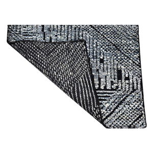 Tapis d'intérieur en laine gris anthracite et bleu argenté, tissé à la main, à poils ras, texturé, à boucles, côtelé, géométrique, motif chevron, pour maison moderne - Product Image 4