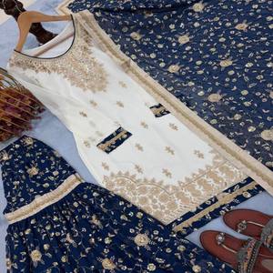 Conjunto Étnico Elegante para Mujer VASTRA COTTAGE, Top de Georgette Cosido, Pantalón Plazo Shrara con Forro de Microalgodón y Dupatta Bordada - Product Image 5