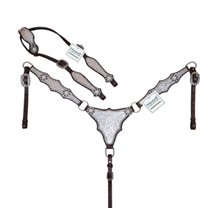 Ensemble de têtière en cuir véritable argentin Western avec paillettes argentées, confortable, durable, grandes paillettes brillantes, strass et conchos - Product Image 1