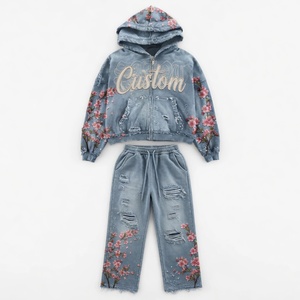 ชุดวอร์ม Glory Custom Acid Wash แบบดิสเทรส ฮู้ดคู่ ปักลาย ประดับคริสตัล ผ้าฝ้าย 100% คุณภาพพรีเมียม รับผลิตแบบ OEM - Product Image 1
