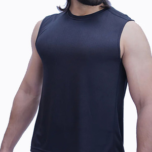 Camiseta sin Mangas para Hombre, Cuello Redondo, Color Negro Sólido, Secado Rápido, Poliéster, Ropa Casual - Product Image 6