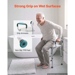 Sedia da Doccia con Braccioli, Altezza Regolabile a 6 Livelli, Sedile Antiscivolo per Vasca e Doccia - Product Image 4