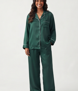 Pyjama en satin pour femme, décontracté, 100% soie, manches longues, boutonné, avec poche poitrine, respirant, tenue d'hiver, vêtement de nuit - Product Image 5