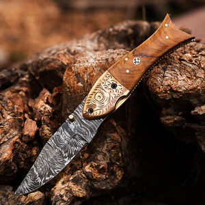 Cuchillo Plegable de Acero de Damasco Hecho a Mano, Cuchillo de Bolsillo de Damasco para Acampar al Aire Libre, Cuchillo Plegable de Damasco Personalizado - Product Image 4