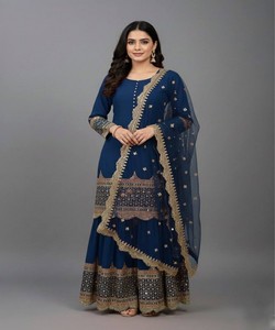 MODERN GEORGETTE EMBROIDERY SEQUENCE WORK WITH POTLI BUTTON WORK TOP SHARARA WITH DUPATTA 83318 BLUE - Product Image 1