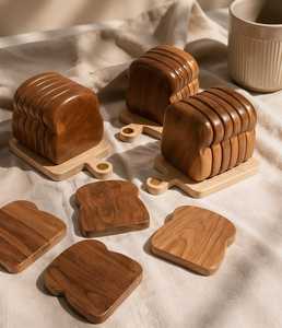Ensemble de dessous-de-verre en bois en forme de pain grillé, support pour planche à découper, tapis de bois pour boissons, sous-verre pour tasse à café, protection de surface de bureau - Product Image 1