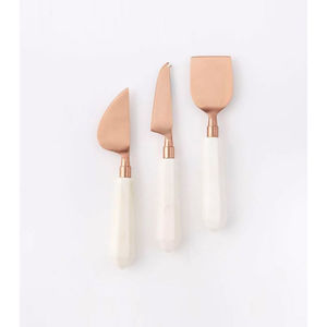 Juego de Cuchillos para Queso de Lujo Hechos a Mano con Mango de Mármol Blanco y Hojas de Acero Inoxidable con Acabado en Cobre Dorado Rosa, Regalo para la Cocina - Product Image 1