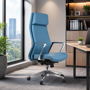 Silla de Oficina Ejecutiva Contemporánea de Cuero con Respaldo Alto, Giratoria, Altura Ajustable, Base de Hierro, Venta al Por Mayor de Fábrica - Product Image 1