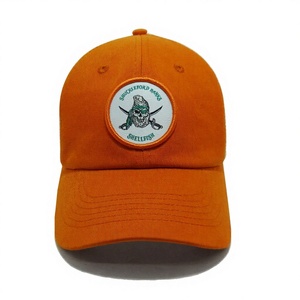 Custom Logo <b>Vintage</b> Style Orange Baseball <b>Cap</b> with Embroidered Woven Patches, Unstructured Dad Hat Made in Vietnam Manufacturer - Product Image 1