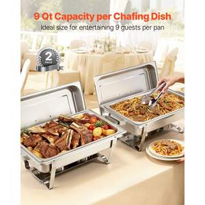 9 Qt Stainless Steel Rectangle <b>Chafing</b> Dish Food Warmer Chafer Set 2 Pack Hollow Handle <b>Fuel</b> Holder 1 Tongs Banquet D0100XFE3NG - Product Image 3