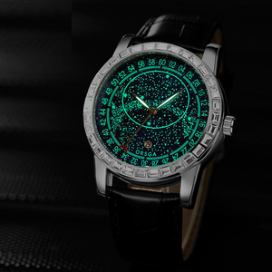 Montre pour homme en acier inoxydable avec cadran en verre et fermoir de bracelet, résistante à l'eau 10 bars, avec design soleil, lune et étoiles - Product Image 3