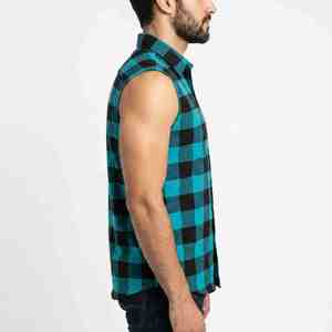 Custom Logo Fashion Men's Sleeveless Plaid <b>Flannel</b> Shirt Turn-down Collar Casual Breathable 100% Cotton Autumn Wear Men T-Shirt - Product Image 4