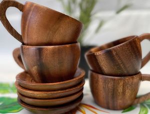 Colección de Tazas y Cuencos de Madera Natural, Artículos de Madera Hechos a Mano, Accesorios Ecológicos para Servir Café y Té - Product Image 4