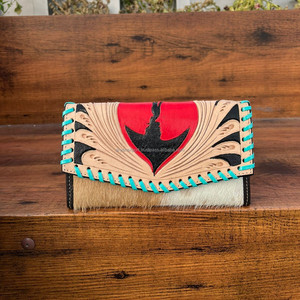 รูปแบบตะวันตกมือเครื่องมือแกะสลักกระเป๋าสตางค์คลัทช์มีสไตล์ของแท้หนัง Cowhide กระเป๋าสตางค์ขนหลายใช้กระเป๋าสตางค์หนังตะวันตก - Product Image 3