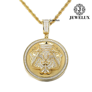 Jewelux - Colgante de Cabeza de León en Plata 925 con Baño de Rodio para Hombre, con Diamantes Redondos de Corte Brillante con Microincrustaciones, Estilo Hiphop - Product Image 2