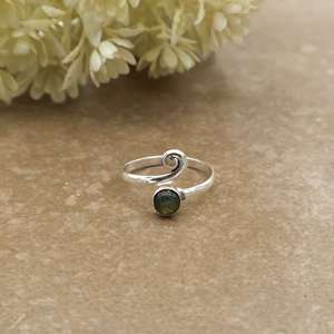 Brass 925 Sterling Silver Natural Moss Agate <b>Ring</b> Minimalist <b>Adjustable</b> Swirl Spiral <b>Ring</b> Dainty Boho Gemstone Jewelry - Product Image 1