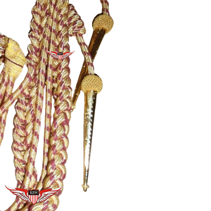 Aiguillette dorée et cramoisie, cordon d'épaule, cordon métallique avec pointes dorées métalliques - Product Image 3