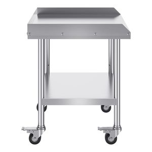 Tavolo da Lavoro Commerciale in Acciaio Inox 24x28x30 con 4 Ruote e Alzatina su 3 Lati per Preparazione Alimenti - Product Image 3