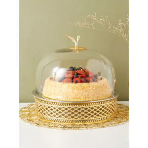 Novelty Golden Brass <b>Cake</b> Platter With Glass Dome <b>Cover</b> Round Dessert Display Stand For Birthday Wedding Parties Supply - Product Image 3