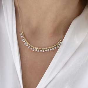 Ball Cable Chain Layering <b>statement</b> <b>Necklaces</b> Round Emerald Cut Lab Grown Diamond Two Tone 17inch 14K 18K Solid Gold Manufacture - Product Image 2