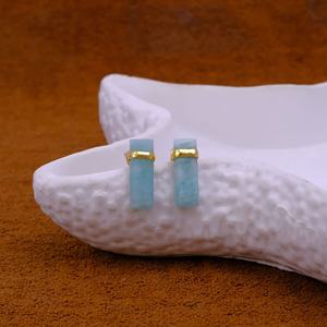 Pendientes de Barra Rectangular de Amazonita Natural, Hechos a Mano, Chapados en Oro, Estilo Minimalista, Geométricos, Modernos para Mujer - Product Image 3
