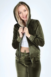 Ensemble de survêtement en velours pour femme, couleur unie, à capuche, manches longues, fermeture éclair sur le devant, décontracté, grande taille, pantalon en velours vert - Product Image 5