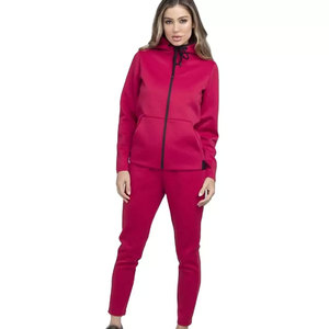 Conjunto Deportivo de 2 Piezas para Mujer, Color Azul Sólido, Ropa Deportiva de Invierno, Sudadera con Capucha y Pantalones de Felpa de Manga Larga, Tejido de Poliéster/Algodón - Product Image 5