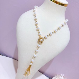 Cadena para Suéter con Borlas Elegantes de Otoño Invierno, con Perlas de Agua Dulce, Estilo Europeo Retro, Casi Redondas con Ligeras Imperfecciones - Product Image 2