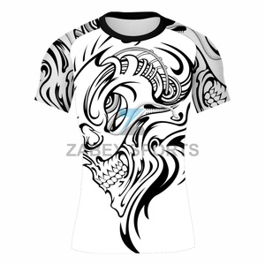ZABEX SPORTS Men's MMA Training <b>Shirt</b> Sublimation Print Moisture Wicking Athletic Fit <b>Compression</b> Rash Guard White <b>Black</b> Tribal - Product Image 1