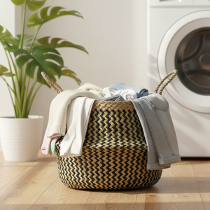 Paniers de rangement en jonc de mer tressé naturel et coloré, faits à la main, vente en gros à prix abordable, organisateur écologique pliable pour l'organisation de la maison - Product Image 3