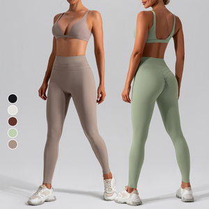 Ensemble de yoga 2 pièces pour femme CL082 : Leggings taille haute sans couture et soutien-gorge élastique - Product Image 3