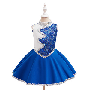 Robe d'uniforme de cheerleading personnalisée pour enfants avec paillettes, tenue de danse scintillante pour scène, vêtements de performance pour filles, robe de cheerleading OEM en gros - Product Image 5