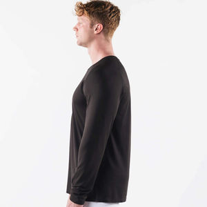 T-shirt à manches longues pour homme, jersey 220G, mélange de coton respirant, coupe classique, couleur unie, vêtements décontractés - Product Image 2