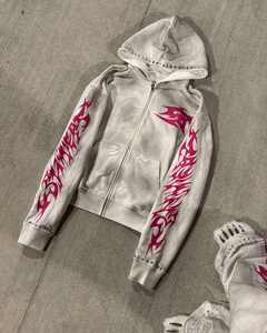 Custom Washed Eco-Friendly 100% Cotton Zip <b>Hoodie</b> Wide Leg Sweatpants Set Premium Casual Winter Streetwear Tracksuit - Product Image 2