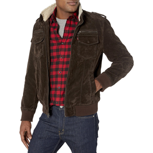 <b>Men's</b> Brown <b>Suede</b> Bomber <b>Jacket</b> with Sherpa Lining Zipper Closure Stand Collar Breathable Casual Winter - Product Image 1