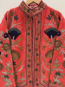 Ethnic Style Winter Jacket Velvet Suzani Embroidered Short Coat Festival Uzbek <b>Duster</b> Floral Outerwear Cotton Filling Material - Product Image 3