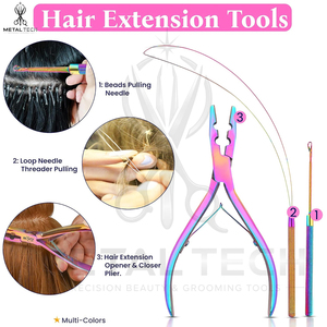 Herramientas Esenciales para la Instalación de Extensiones de Cabello Salon Pro: Alicates de Crimpado de Acero Inoxidable Color Arcoíris, Enhebrador de Extensiones, Estuche de Almacenamiento - Product Image 5