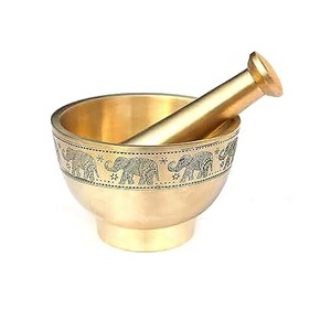 Pure Brass Mortar And Pestle With Cow Engraving And Polish Finished For Manual <b>Coffee</b> And Spices <b>Grinder</b> Imam Dasta - Product Image 4