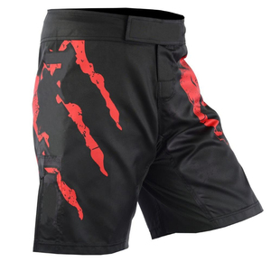 Shorts MMA noirs pour hommes avec imprimé crâne rouge et éclairs, anti-humidité, séchage rapide, légers, respirants, en polyester, ajustés - Product Image 3
