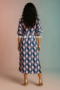 Effortless Elegance Flock Printed Leopard Cotton Kaftan <b>Dress</b> <b>Whimsical</b> Eco-Friendly Asymmetrical Premium Breathable Fabric - Product Image 5