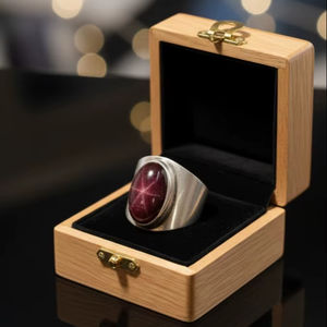 แหวนแต่งงานผู้ชายประดับพลอยสตาร์รูบี้ธรรมชาติทรงวินเทจ ตัวเรือนเงินแท้ 925 ชุบทองคำขาว ประดับด้วยพลอยประจำเดือนกรกฎาคม - Product Image 1