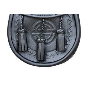 Premium Genuine Leather Celtic Sporran with Embossed Knotwork Design, Three Braided Tassels and <b>Snap</b> Closure for Scottish - Product Image 5