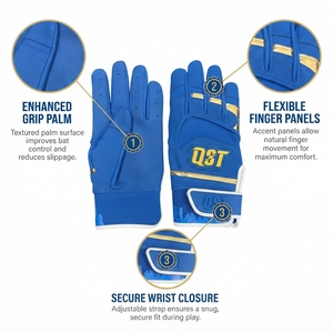 Gants de frappe en cuir synthétique pour jeunes, à doigts entiers - Légers, antidérapants, personnalisables pour l'entraînement et l'utilisation en club de baseball - Product Image 3