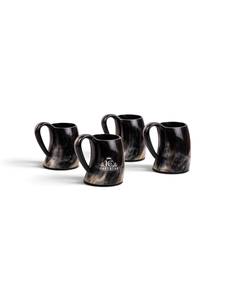 Handmade Polished Viking Horn <b>Mug</b> with <b>Gold</b> Inlay Engraving American Style Dessert Round Shape Disposable Wood for Party Use - Product Image 1