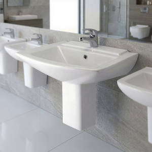 Round Granite Wash Basin With Stone Stand Eco Friendly Bathroom Half Pedestal Sink For Hospital Mall - Product Image 4